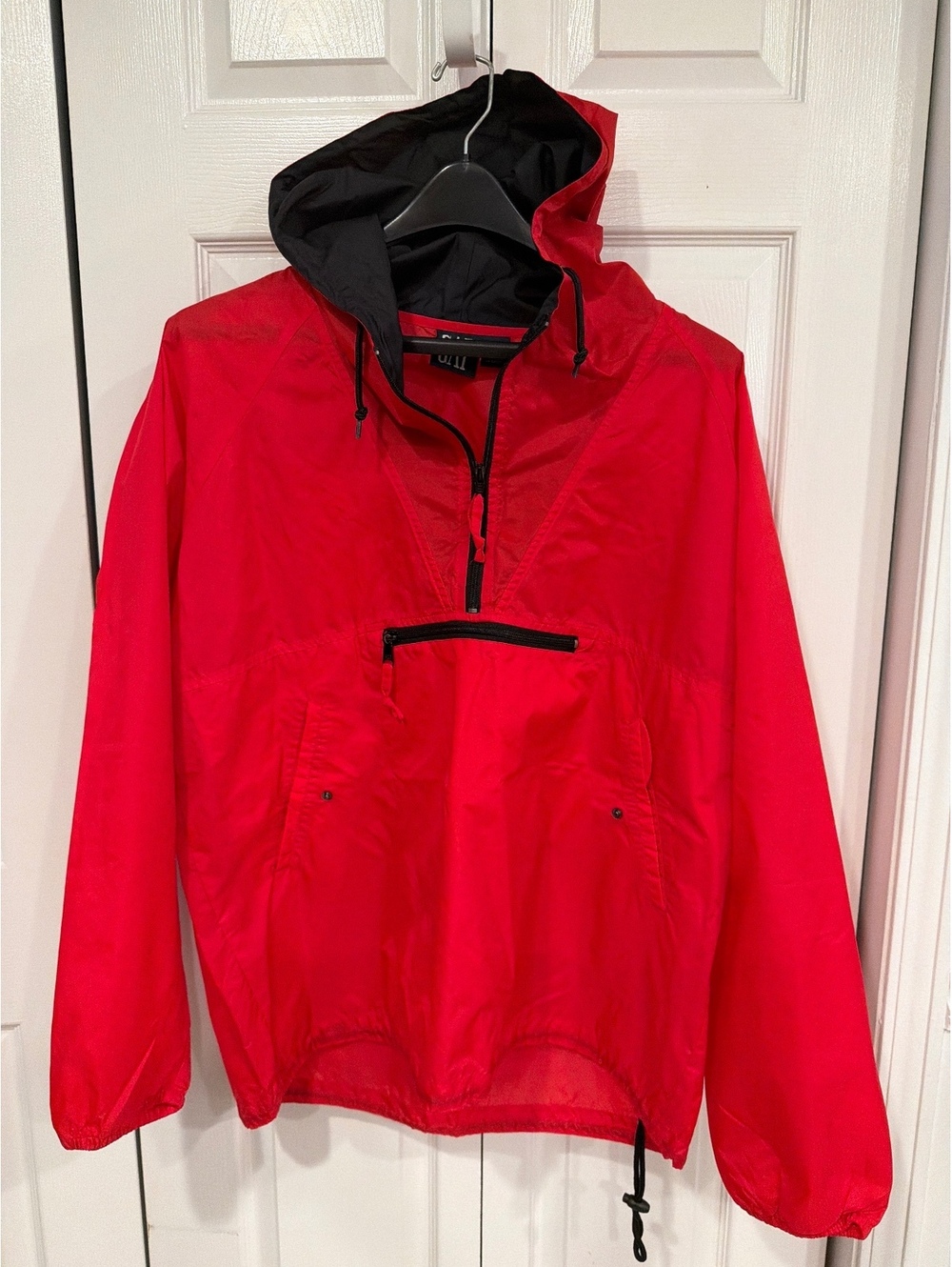 Vintage 90s Gap Hooded Anorak Pullover Jacket Mens Size XL Red Black Windbreaker